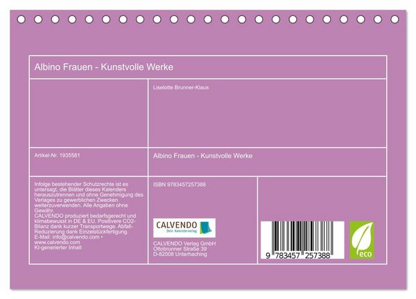 Produktbild: Albino Frauen - Kunstvolle Werke (Tischkalender 2026 DIN A5 quer), CALVENDO Monatskalender