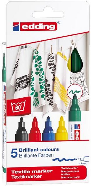 Produktbild: edding 4500 Textilmarker, 2-3mm, 5er Set Standard Farben