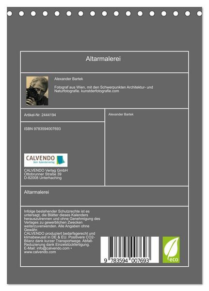 Produktbild: Altarmalerei (Tischkalender 2027 DIN A5 hoch), CALVENDO Monatskalender