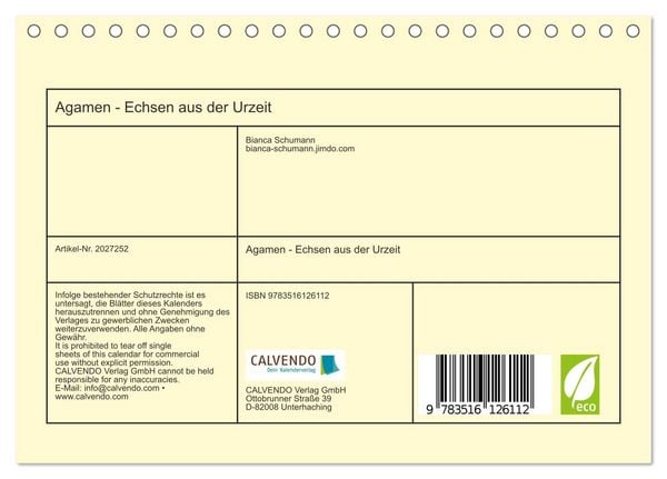 Produktbild: Agamen - Echsen aus der Urzeit (Tischkalender 2026 DIN A5 quer), CALVENDO Monatskalender