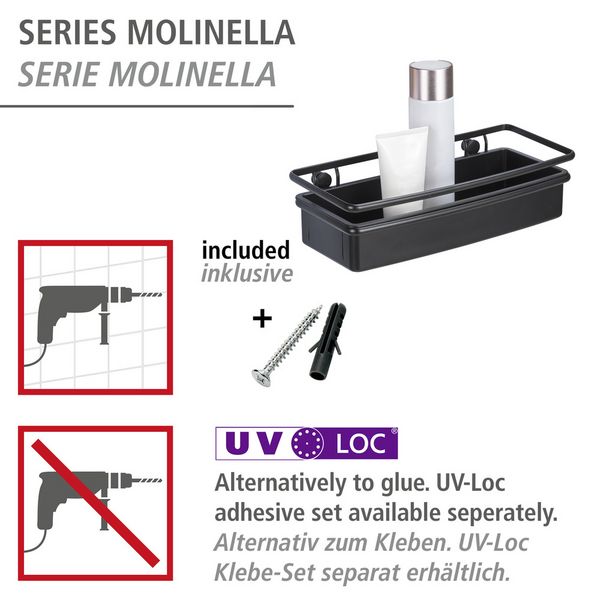 Produktbild: Wandablage Mod. Molinella Schwarz, extra tiefer Korb f&uuml;r Shampoo- und Duschgelflaschen