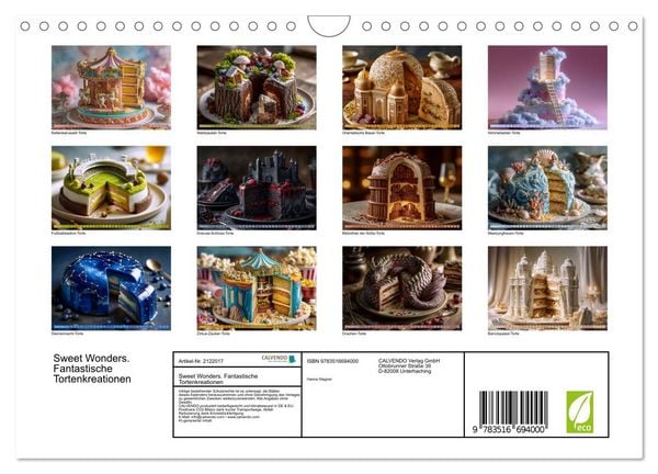 Produktbild: Sweet Wonders. Fantastische Tortenkreationen (Wandkalender 2026 DIN A4 quer), CALVENDO Monatskalender