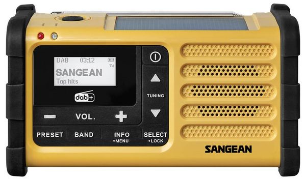 Produktbild: Sangean MMR-88 DAB+ Outdoorradio DAB+, UKW Notfallradio Akku-Ladefunktion, Taschenlampe, Solarpanel, Handkurbel Schwarz, Gelb