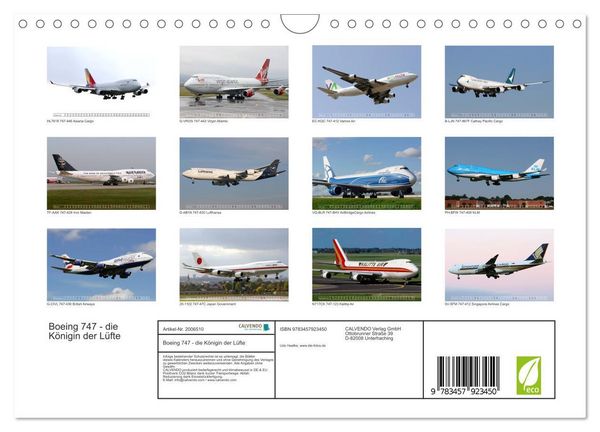 Produktbild: Boeing 747 - die K&ouml;nigin der L&uuml;fte (Wandkalender 2026 DIN A4 quer), CALVENDO Monatskalender