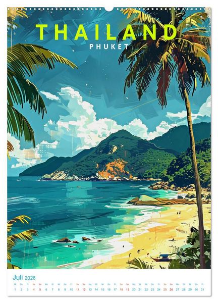 Produktbild: Thailand - Old School Poster Style (Wandkalender 2026 DIN A2 hoch), CALVENDO Monatskalender