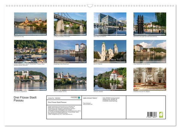 Produktbild: Drei Fl&uuml;sse Stadt Passau (Wandkalender 2026 DIN A2 quer), CALVENDO Monatskalender