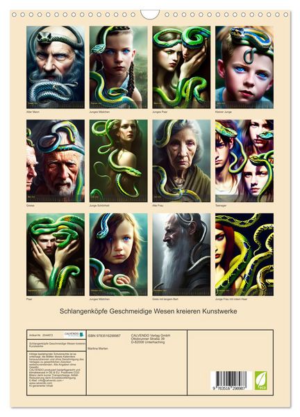 Produktbild: Schlangenk&ouml;pfe Geschmeidige Wesen kreieren Kunstwerke (Wandkalender 2026 DIN A3 hoch), CALVENDO Monatskalender