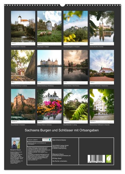 Produktbild: Sachsens Burgen und Schl&ouml;sser mit Ortsangaben (hochwertiger Premium Wandkalender 2027 DIN A2 hoch), Kunstdruck in Hochglanz