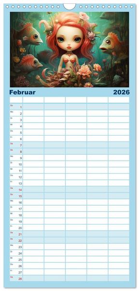 Produktbild: Familienplaner 2026 - Zauberhafte Meerjungfrauen. Liebliche Illustrationen mit 5 Spalten (Wandkalender, 21 x 45 cm) CALVENDO