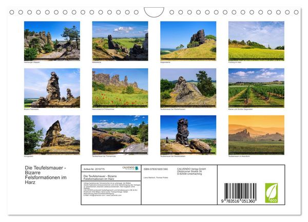 Produktbild: Die Teufelsmauer - Bizarre Felsformationen im Harz (Wandkalender 2026 DIN A4 quer), CALVENDO Monatskalender