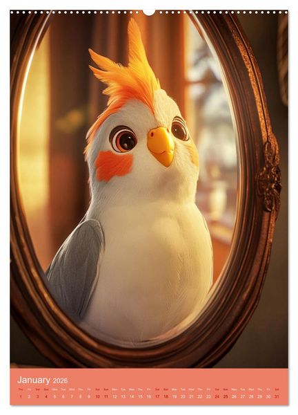 Produktbild: Cockatiel Chirpy Moments (High Quality Premium Wall Calendar 2026 DIN A2 portrait),CALVENDO 12 Month Wall Calendar