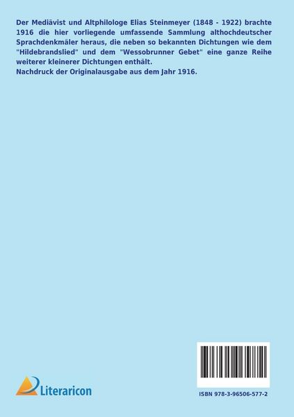 Produktbild: Die kleineren althochdeutschen Sprachdenkm&auml;ler