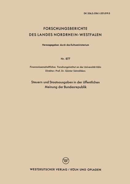 Produktbild: Steuern und Staatsausgaben in der &ouml;ffentlichen Meinung der Bundesrepublik