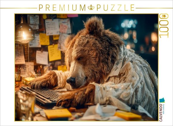 Produktbild: CALVENDO Puzzle Schreibtischb&auml;r in Pause - M&uuml;de und charmant zugleich | 1000 Teile Lege-Gr&ouml;&szlig;e 64x48cm Foto-Puzzle f&uuml;r gl&uuml;ckliche Stunden