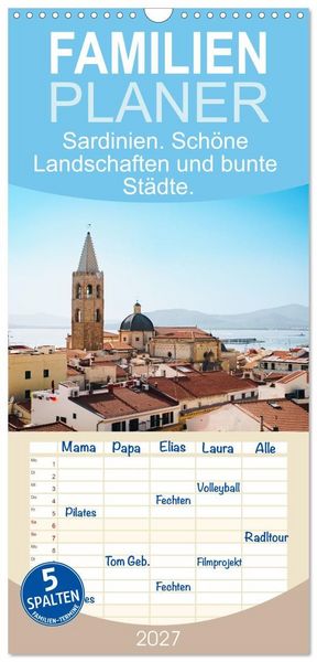 Produktbild: Familienplaner 2027 - Sardinien. Sch&ouml;ne Landschaften und bunte St&auml;dte. mit 5 Spalten (Wandkalender, 21 x 45 cm) CALVENDO