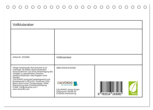 Produktbild: Vollblutaraber (Tischkalender 2026 DIN A5 quer), CALVENDO Monatskalender