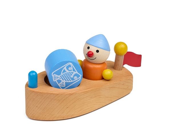 Produktbild: Pfingstweid - Wichtboot Theresia mit flexiblem Stehwicht Moni und Spielkl&ouml;tzchen Fische aus Erle & Buche, Holz