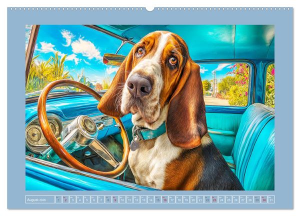 Produktbild: Schlappohren-Zauber. Fr&ouml;hliche Bassets in bunten Momenten (hochwertiger Premium Wandkalender 2026 DIN A2 quer), Kunstdruck in Hochglanz