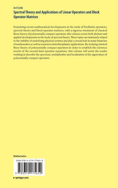Produktbild: Spectral Theory and Applications of Linear Operators and Block Operator Matrices