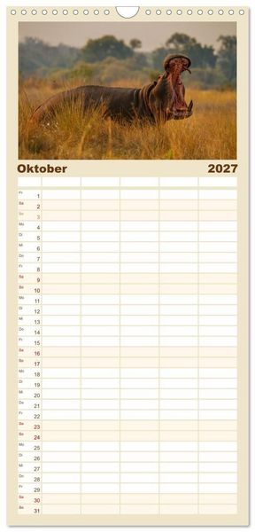 Produktbild: Familienplaner 2027 - Hippos - Gef&auml;hrliche Giganten mit 5 Spalten (Wandkalender, 21 x 45 cm) CALVENDO