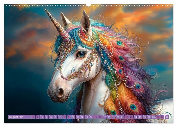 Produktbild: Zwischen Glitzer und Fantasie-Einh&ouml;rner durchs Jahr (hochwertiger Premium Wandkalender 2026 DIN A2 quer), Kunstdruck in Hochglanz