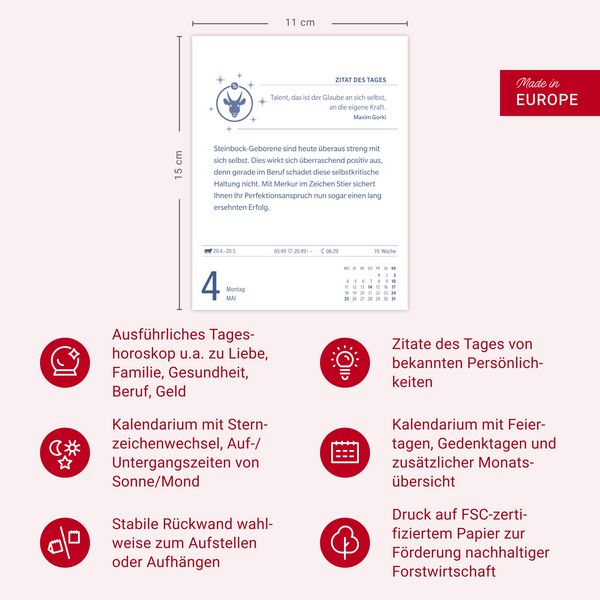 Produktbild: Steinbock Sternzeichenkalender 2026 - Tagesabrei&szlig;kalender - Ihr Horoskop f&uuml;r jeden Tag