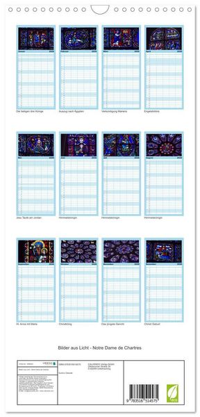 Produktbild: Familienplaner 2026 - Bilder aus Licht - Notre Dame de Chartres mit 5 Spalten (Wandkalender, 21 x 45 cm) CALVENDO