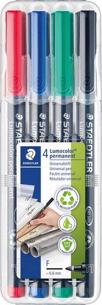 STAEDTLER Universalstift Lumocolor® permanent F, 4er Set farbig