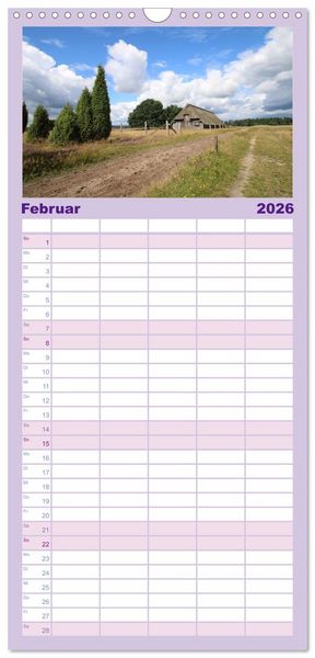 Produktbild: Familienplaner 2026 - Wanderung durch die zauberhafte L&uuml;neburger Heide mit 5 Spalten (Wandkalender, 21 x 45 cm) CALVENDO