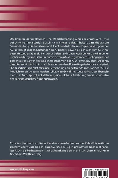 Produktbild: Gew&auml;hrleistung und Verm&ouml;gensbindung bei der AG