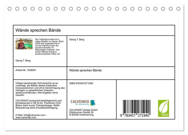 Produktbild: W&auml;nde sprechen B&auml;nde (Tischkalender 2026 DIN A5 quer), CALVENDO Monatskalender