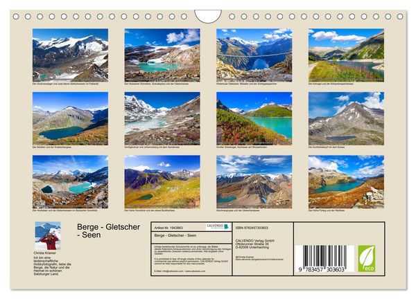 Produktbild: Berge - Gletscher - Seen (Wandkalender 2026 DIN A4 quer), CALVENDO Monatskalender