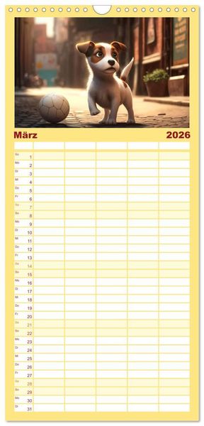 Produktbild: Familienplaner 2026 - Comic Hunde mit 5 Spalten (Wandkalender, 21 x 45 cm) CALVENDO