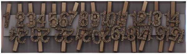 Adventskalender Zahlen-Clips, Holz, gold-glitzer