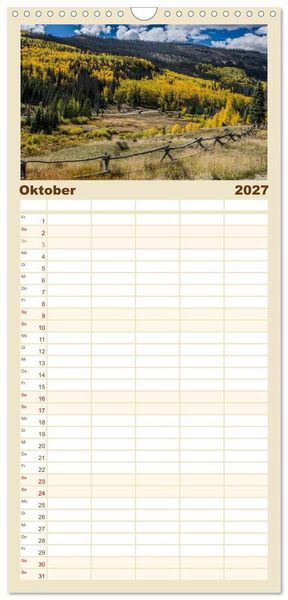 Produktbild: Familienplaner 2027 - Wyoming, South Dakota Colorado mit 5 Spalten (Wandkalender, 21 x 45 cm) CALVENDO