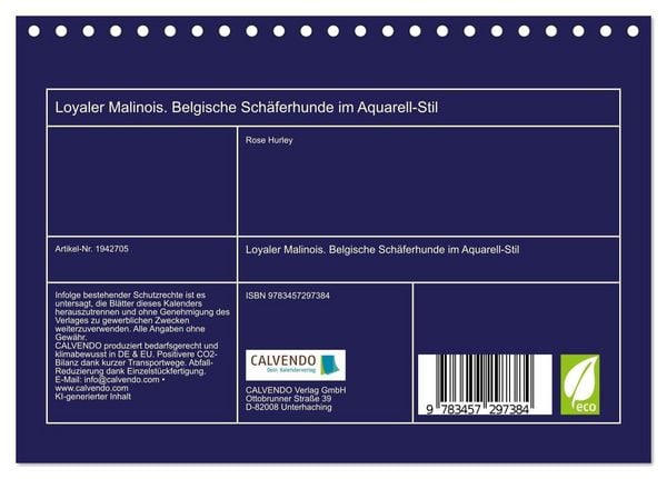 Produktbild: Loyaler Malinois. Belgische Sch&auml;ferhunde im Aquarell-Stil (Tischkalender 2026 DIN A5 quer), CALVENDO Monatskalender
