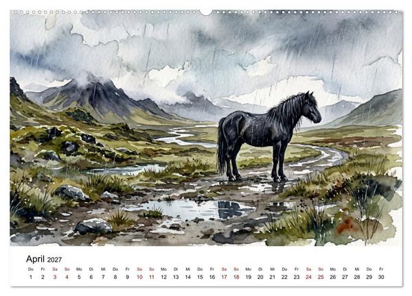 Produktbild: Magie der Islandpferde im Aquarellstil (Wandkalender 2027 DIN A2 quer), CALVENDO Monatskalender
