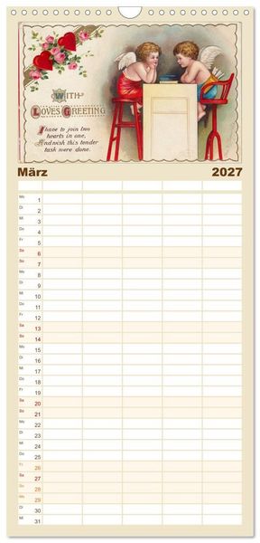 Produktbild: Familienplaner 2027 - Liebesboten mit 5 Spalten (Wandkalender, 21 x 45 cm) CALVENDO