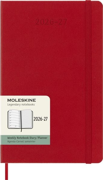 Produktbild: Moleskine 18 Monate Wochen Notizkalender 2026/2027, L/A5, 1 Wo = 1 Seite, Rechts linierte Seite, Fester Einband, Scharlachrot