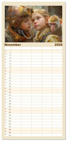 Produktbild: Familienplaner 2026 - Dieselpunk - Portraits von Menschen und Tieren mit 5 Spalten (Wandkalender, 21 x 45 cm) CALVENDO