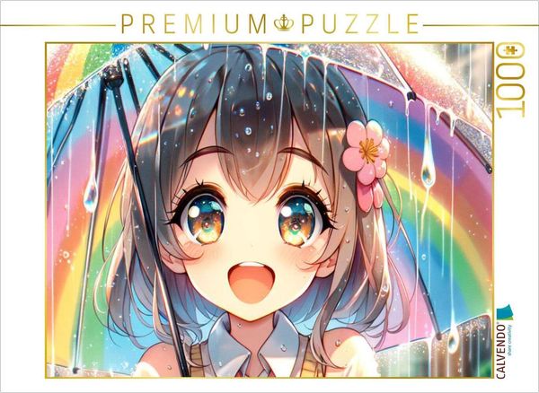 Produktbild: CALVENDO Puzzle Manga M&auml;dchen - Regenbogenfreude unter Tropfen | 1000 Teile Lege-Gr&ouml;&szlig;e 64x48cm Foto-Puzzle f&uuml;r gl&uuml;ckliche Stunden
