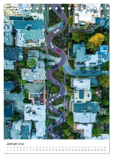 Produktbild: San Francisco - Cable Cars, Golden Gate Bridge und Lombard Street (Tischkalender 2026 DIN A5 hoch), CALVENDO Monatskalender