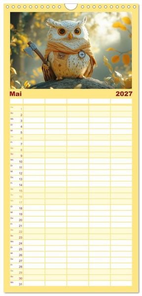 Produktbild: Familienplaner 2027 - Eulen im Wald - Die geheimen Jobs und Aufgaben mit 5 Spalten (Wandkalender, 21 x 45 cm) CALVENDO