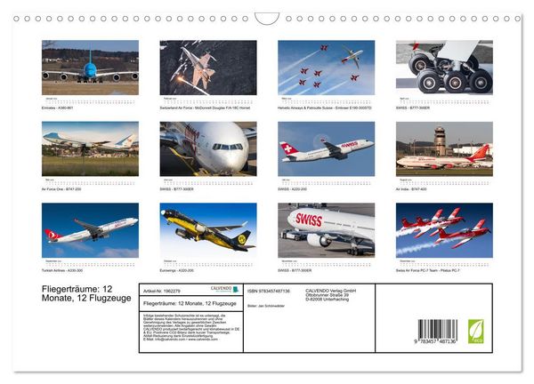 Produktbild: Fliegertr&auml;ume: 12 Monate, 12 Flugzeuge (Wandkalender 2026 DIN A3 quer), CALVENDO Monatskalender