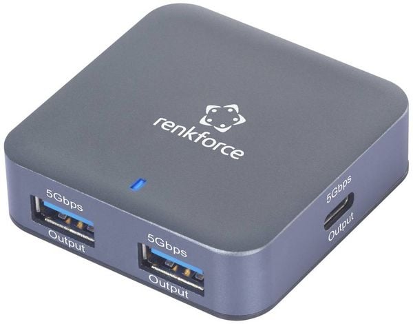 Produktbild: Renkforce RF-USBH-480 2 Port USB-Hub USB-A mit Aluminiumgeh&auml;use, mit USB-C&reg; Stecker Grau