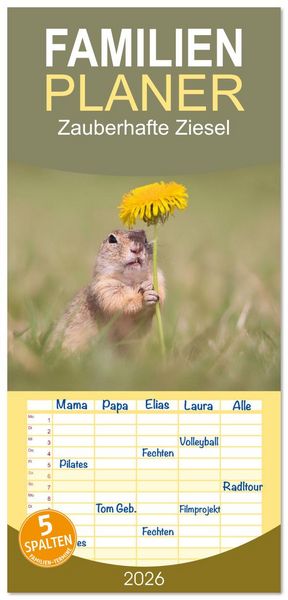 Produktbild: Familienplaner 2026 - Zauberhafte Ziesel mit 5 Spalten (Wandkalender, 21 x 45 cm) CALVENDO