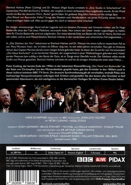 Produktbild: Sherlock Holmes - Sammelbox / 5 spannende Krimis mit Peter Cushing nach den B&uuml;chern von Sir Arthur Conan Doyle (Pidax Serien-Klassiker) [3 DVDs]