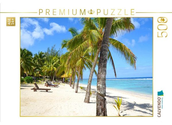 CALVENDO Puzzle Puderzuckerstrand mit Palmen | 500 Teile Lege-Größe 48 × 36 cm Foto-Puzzle für Erwachsene