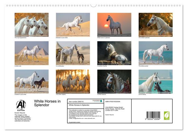 Produktbild: White Horses in Splendor (High Quality Premium Wall Calendar 2026 DIN A2 landscape),CALVENDO 12 Month Wall Calendar
