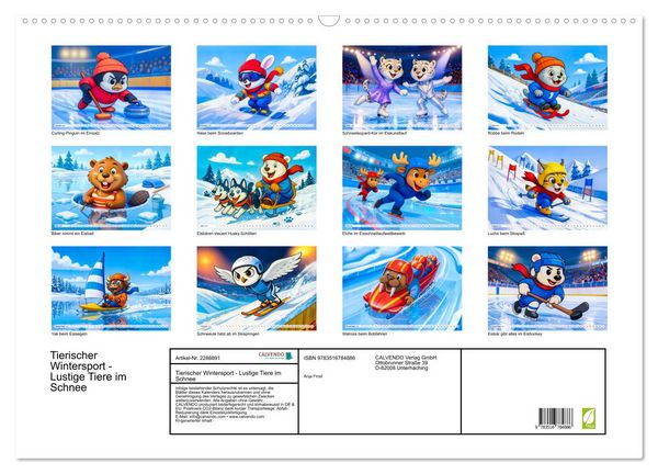 Produktbild: Tierischer Wintersport - Lustige Tiere im Schnee (Wandkalender 2027 DIN A2 quer), CALVENDO Monatskalender